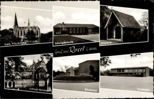 Ak Roxel Münster in Westfalen, Roxel (Westf.), Kath. Pfarrkirche, Schulgebäude, Kapelle, Schloß H
