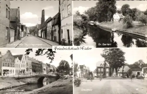Ak Friedrichstadt an der Eider, Storchennest, Kanal am Gr. Garten, Mittelburgwall, Brücke, Stadtfeld