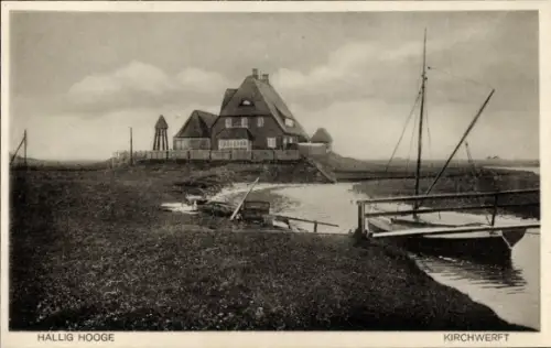 Ak Hallig Hooge in Nordfriesland, HALLIG HOOGE, KIRCHWERFT