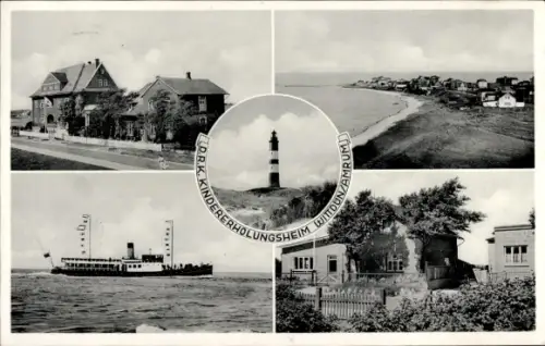 Ak Wittdün auf Amrum Nordfriesland, D.R.K. Kindererholungsheim Wittdün, Leuchtturm Amrum, Strand-