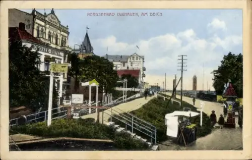 Ak Nordseebad Cuxhaven, Nordseebad Cuxhaven am Deich, Nordsee-Hotel, Deich, Leuchtturm