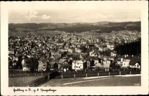 Ak Jablonec nad Nisou Gablonz an der Neiße, Panorama der Stadt von der hohen Warte aus