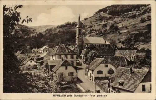 Ak Rimbach-près-Guebwiller Rimbach bei Gebweiler Elsass Haut Rhin, Gesamtansicht, Kirche