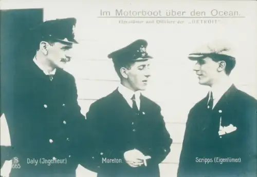 Ak Im Motorboot über den Ocean, Eigentümer und Offiziere der Detroit, Scripps, Moreton, Daly