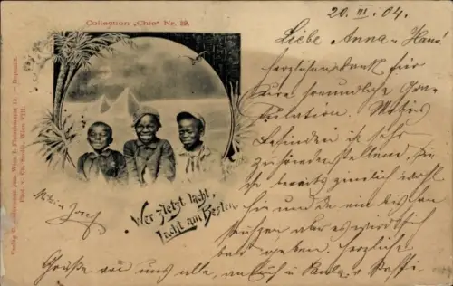 Ak Drei junge Afrikaner, Kinder, Gruppenfoto