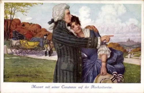 Ak Mozart mit seiner Constanze auf der Hochzeitsreise