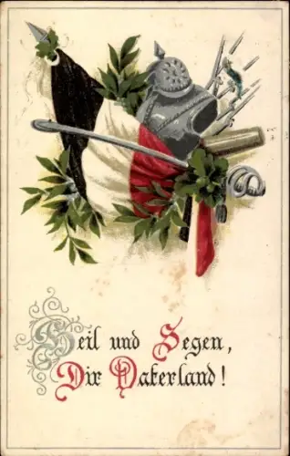 Ak Heil und Segen, Dir Vaterland, Fahn, Lorbeer, Eichenlaub