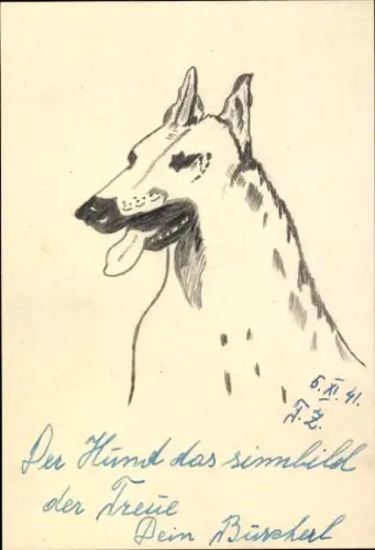 Ak Hund, Gemaltes Porträt