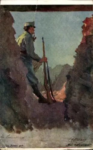 Künstler Ak Adams, J. Qu., Mei' Heimatland, Kuk Soldat im Schützengraben, I. WK, Rotes Kreuz