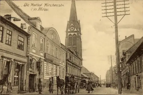 Ak Jelgava Mitau Lettland, Katholische Kirchenstraße, Kirche, Mittau