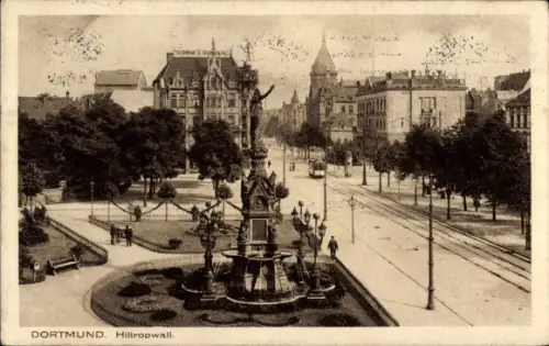 Ak Dortmund im Ruhrgebiet, Partie am Hiltropwall, Denkmal, Straßenbahn