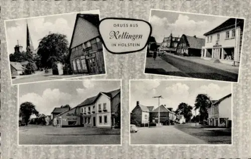 Ak Rellingen in Holstein, Teilansichten, Straßenpartie, Kirchturm, Geschäftshaus
