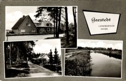 Ak Garstedt Lüneburger Heide Niedersachsen, Straßenansicht, Fluss, Haus