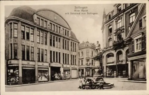 Ak Solingen in Nordrhein Westfalen, Alter Markt mit Schmied, Brunnen, Kaufhaus