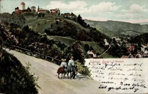 Ak Burg an der Wupper Solingen, Schloss Burg,  Reiter