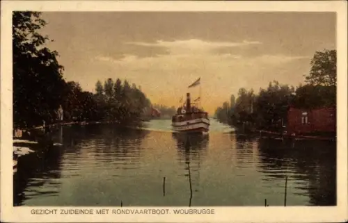 Ak Woubrugge Jacobswoude Südholland, Gezicht Zuidende met Rondvaartboot