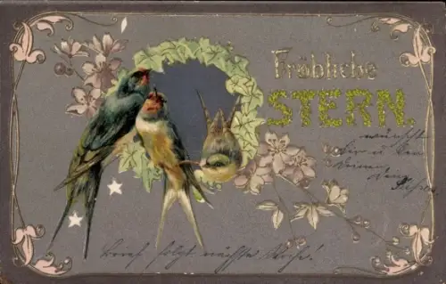Präge Passepartout Litho Glückwunsch Ostern, Schwalben