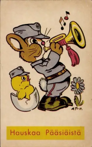 Künstler Ak Ostern, Osterhase, Küken