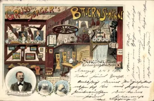 Litho Straßburg Elsass Bas Rhin, Bauern-Schänke