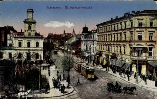 Ak Warszawa Warschau Polen, Ulica Marszalkowska, Straßenbahn