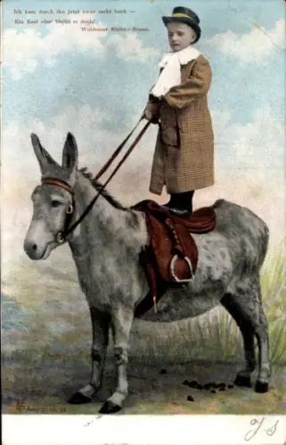 Ak Junge auf einem Esel stehend