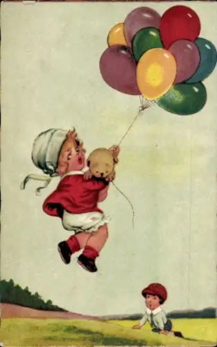 Ak Mädchen mit Hund, Ballons, Junge