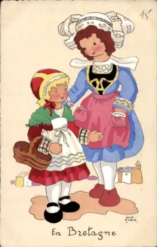 Künstler Ak Bretagne, zwei Mädchen in Tracht