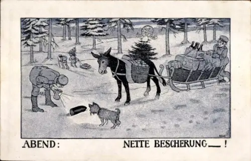 Künstler Ak Soldatenleben, Abend, Nette Bescherung, Kriegsweihnacht, Munition
