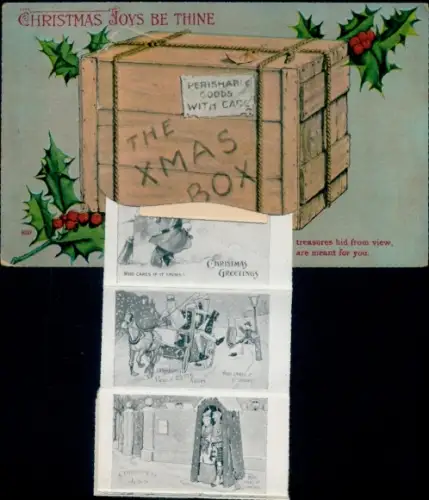 Leporello Ak Frohe Weihnachten, Paket mit Stechpalmenzweigen