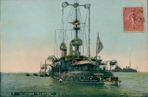 Glitzer Ak Französisches Kriegsschiff Massena