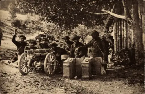 Ak Griechische Armee, Soldaten mit Geschütz