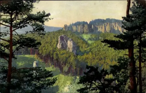 Ak Nenke & Ostermaier Serie 102 Nr 2205, Talwächter u. Basteifelsen von den Feldsteinen