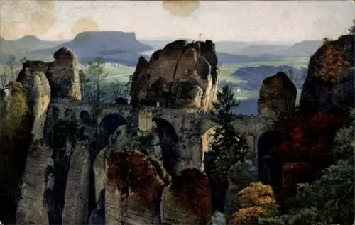 Ak Nenke & Ostermaier Serie 102 Nr. 2201, Sächs. Schweiz, Bastei, Blick vom Ferdinandsstein