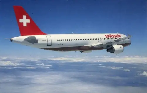 Ak Passagierflugzeug Swissair, Airbus A320 im Flug