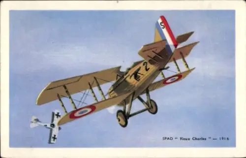 Ak Französisches Kampfflugzeug SPAD S.VII Vieux Charles, Jagdflugzeug, 1916