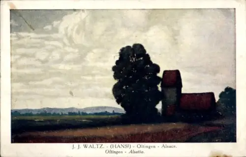 Künstler Ak Hansi, Jean Jacques Waltz, Oltingen, Alsace, Kirche