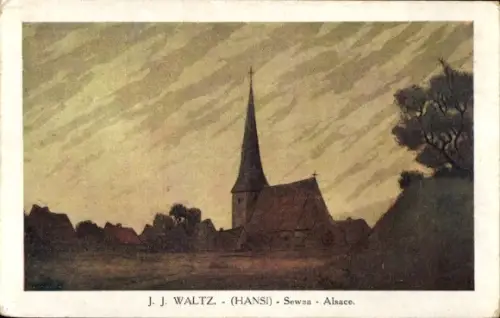 Künstler Ak Hansi / Jean Jacques Waltz, Sewen Elsaß Haut Rhin, Église