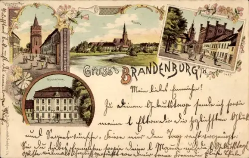 Litho Brandenburg an der Havel, Straße am Rathenower Tor, Gymnasium, Dom, Münzenstraße
