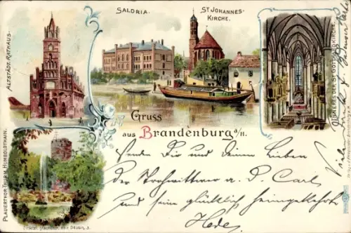 Litho Brandenburg an der Havel, St. Johannes Kirche, Saldria, Rathaus