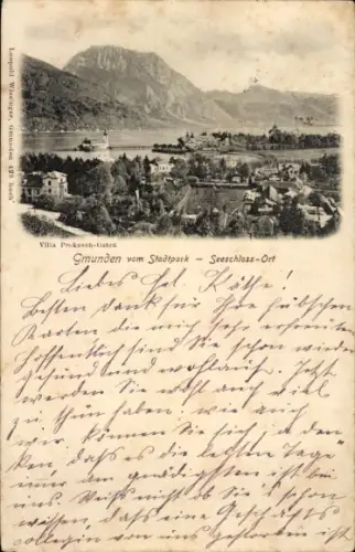 Ak Gmunden in Oberösterreich, Blick vom Stadtpark, Seeschloss