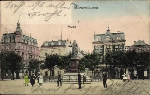 Ak Bremerhaven,  Markt, Marktplatz, Denkmal