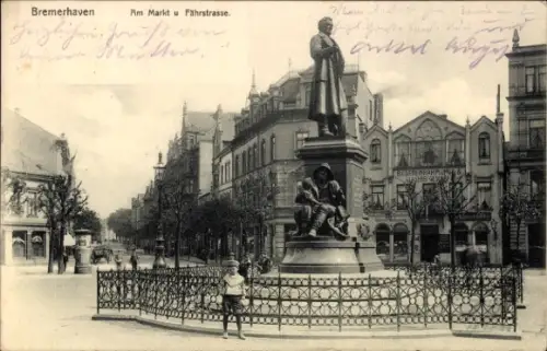 Ak Bremerhaven, Markt und Fährstraße, Denkmal