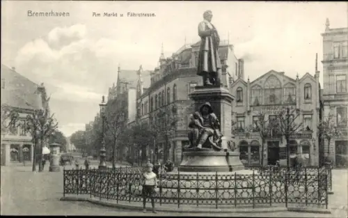 Ak Bremerhaven, Markt und Fährstraße, Denkmal