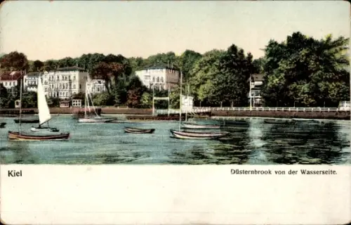 Ak Düsternbrook Kiel in Schleswig Holstein, Blick auf den Stadtteil von der Wasserseite