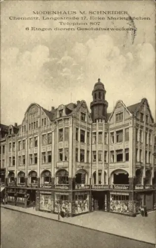 Ak Chemnitz in Sachsen, Modenhaus M. Schneider,  Langestraße 17, Ecke Marktgäßchen, Telephon 807