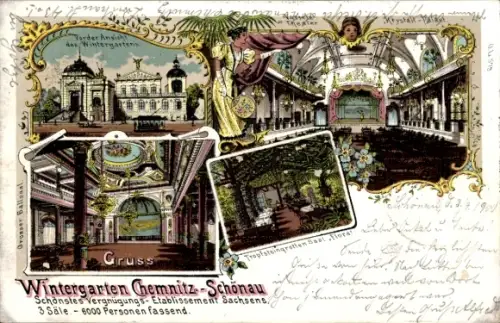 Litho Schönau Chemnitz in Sachsen, Wintergarten, Variete-Theater, Krystall-Palast