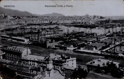 Ak Genova Genua Liguria, Genua, Panorama Stadt und Hafen