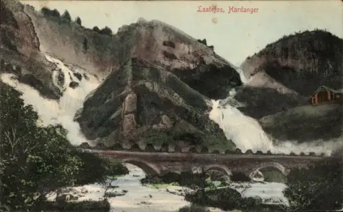 Ak Odde Hardanger Norwegen,  Wasserfälle, Bogenbrücke
