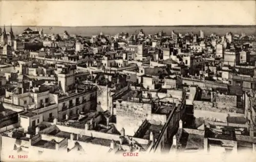 Ak Cadiz Andalusien, Blick auf die Stadt, Meer, Dächer