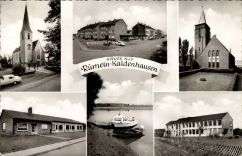 Ak Rumeln Kaldenhausen Duisburg, Straßenansicht, Kirchen, Boot